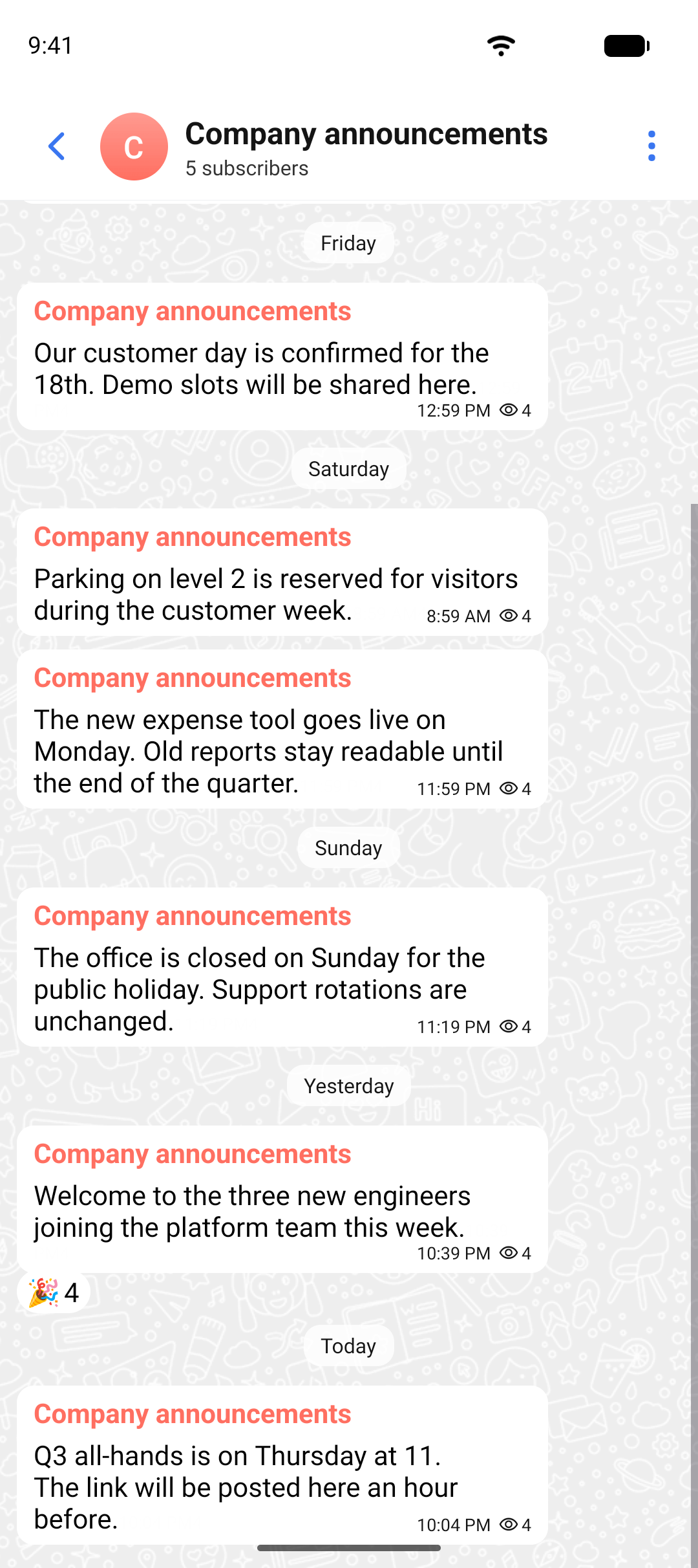 A company announcements channel
