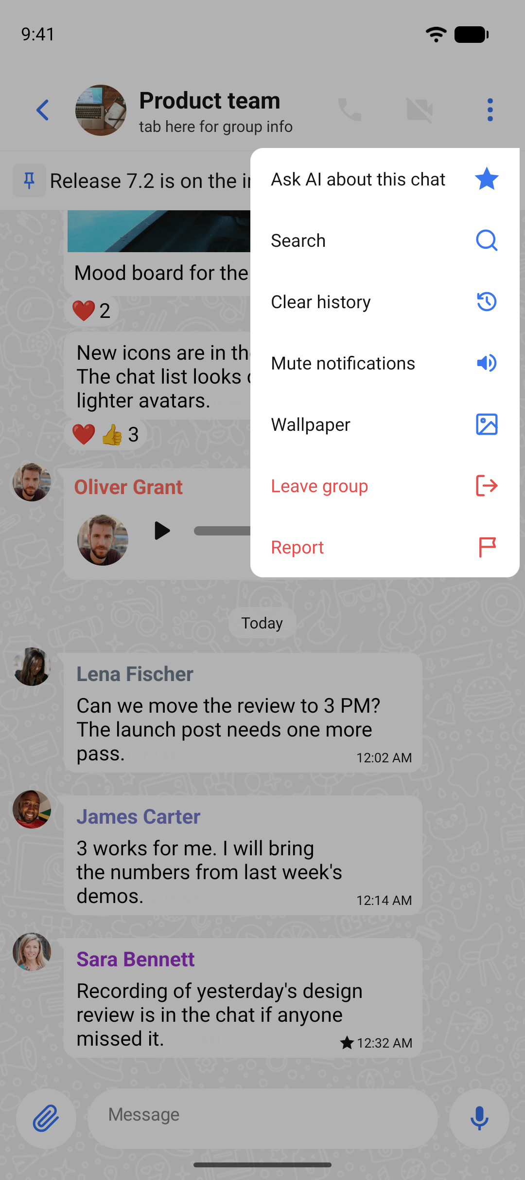 The chat menu with disappearing messages