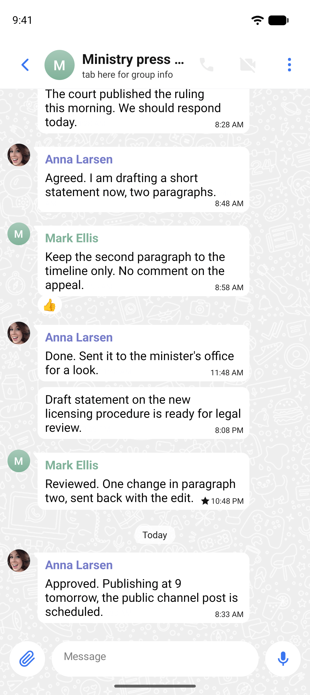 A ministry press office group chat