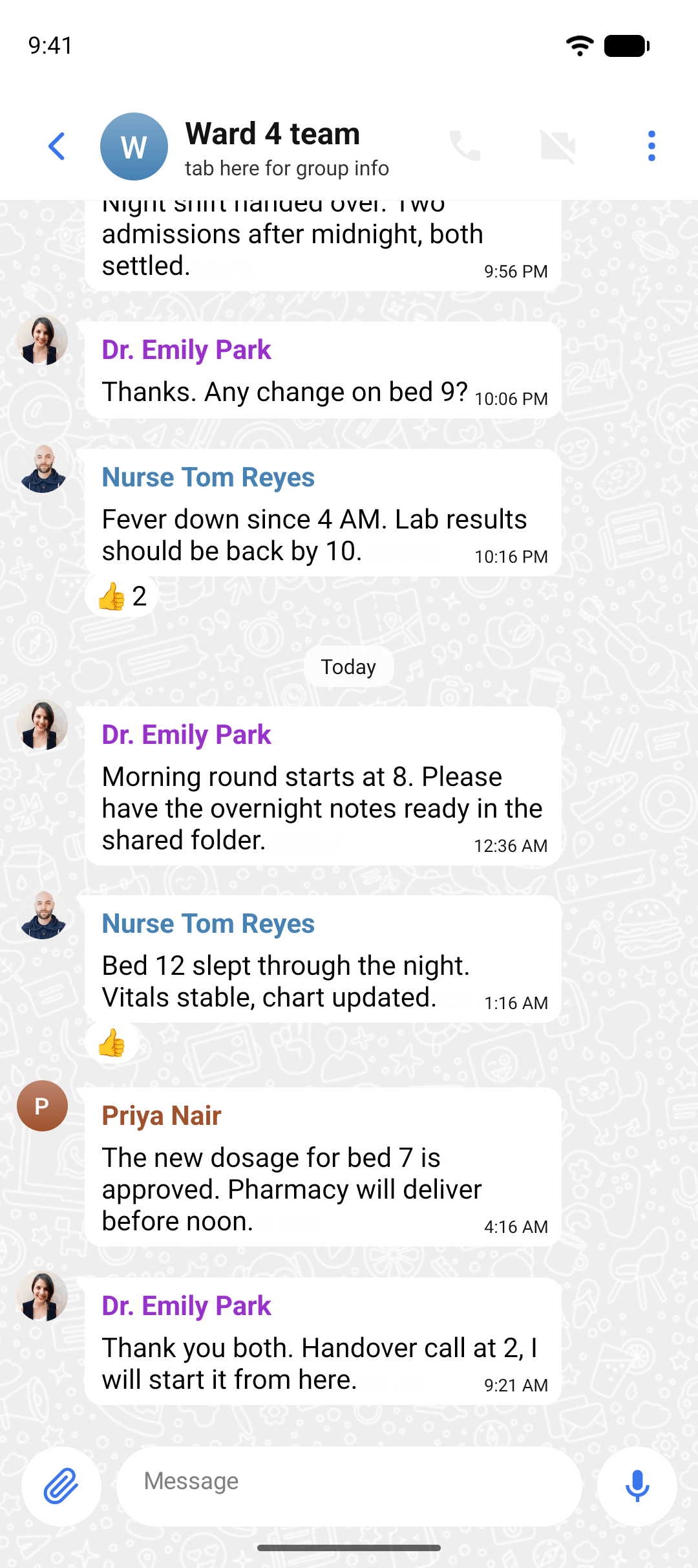 A ward team group chat
