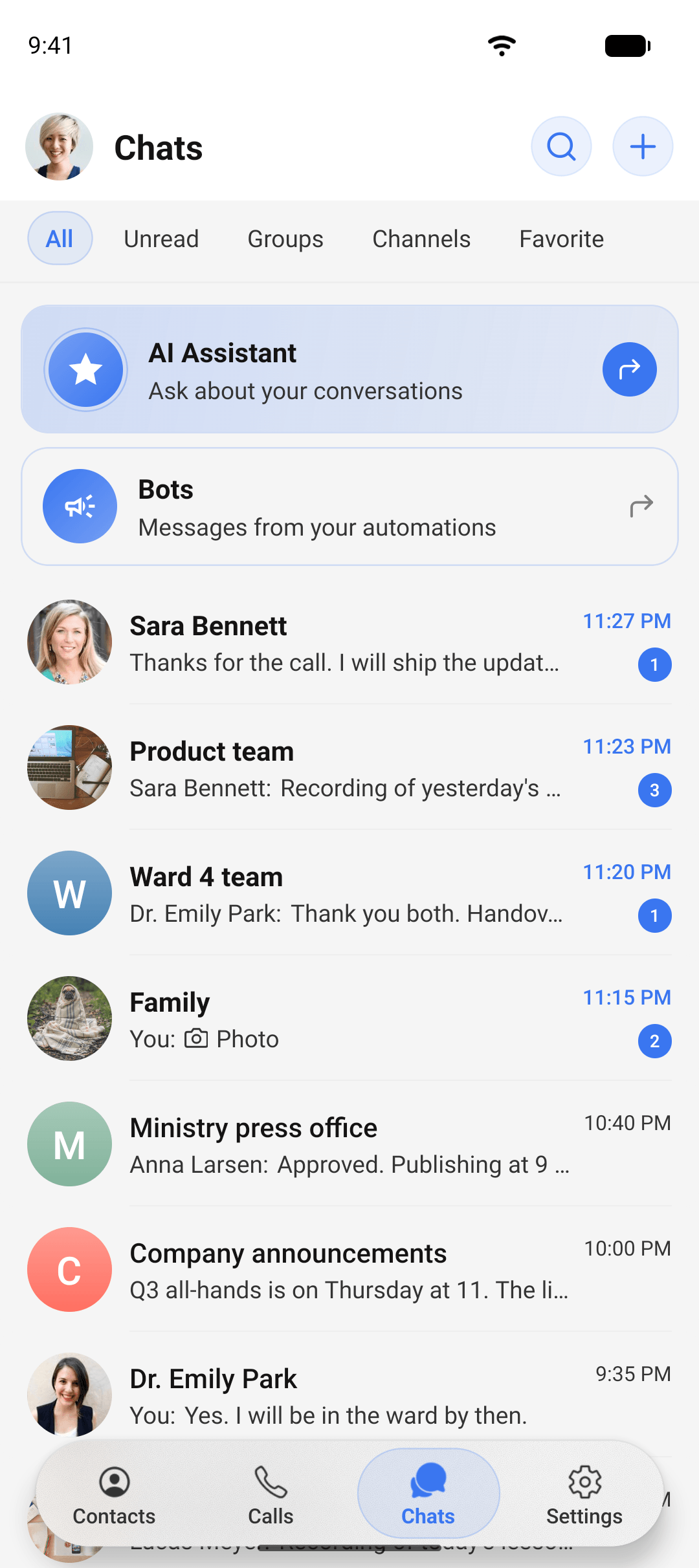 The chats list