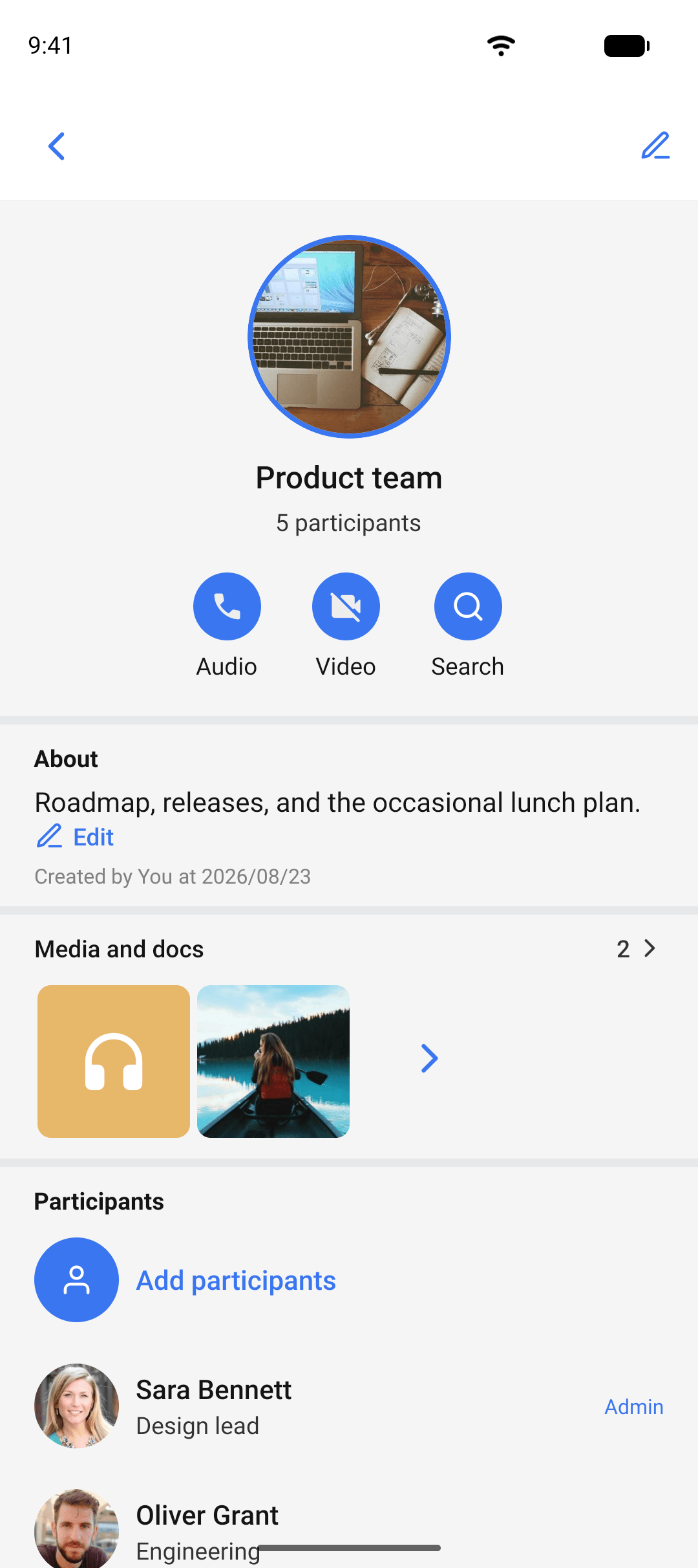 Group info with participants