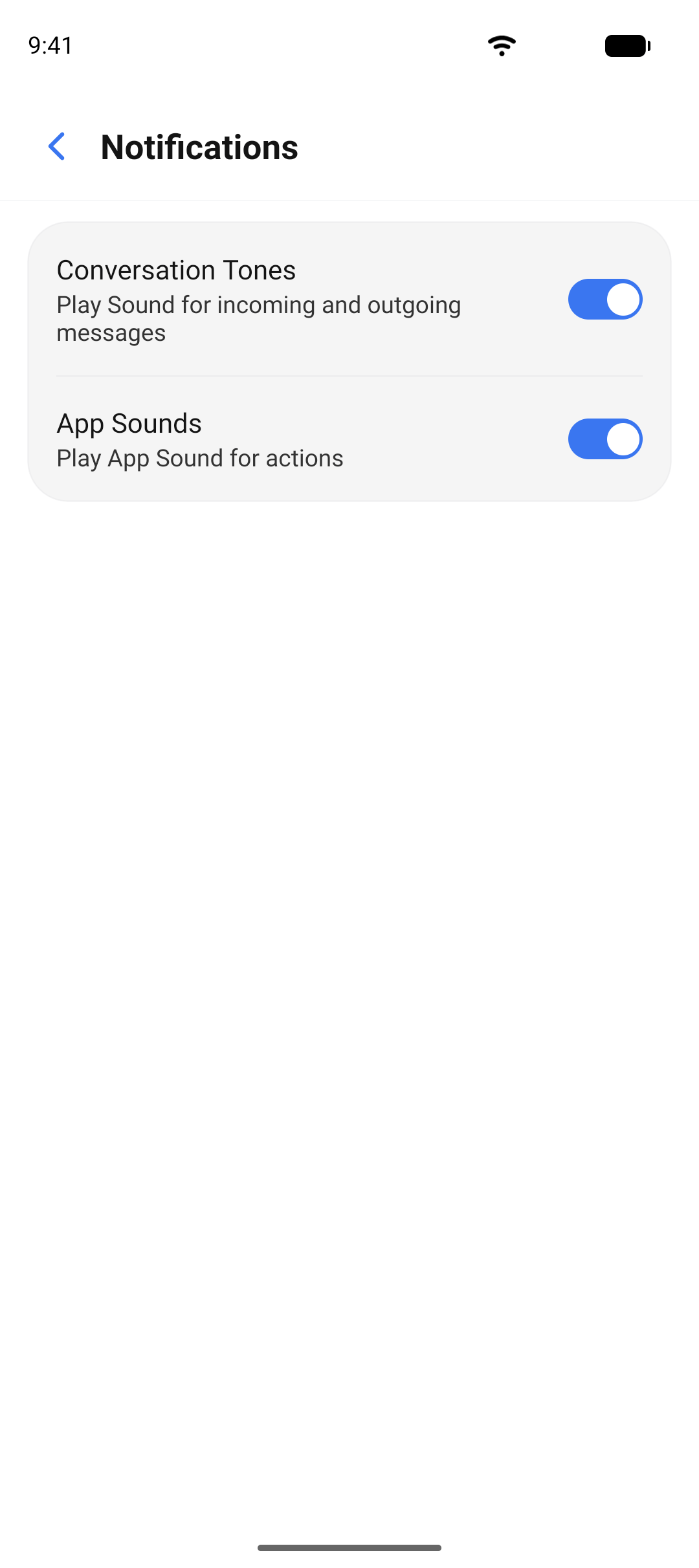 The notifications and sounds settings